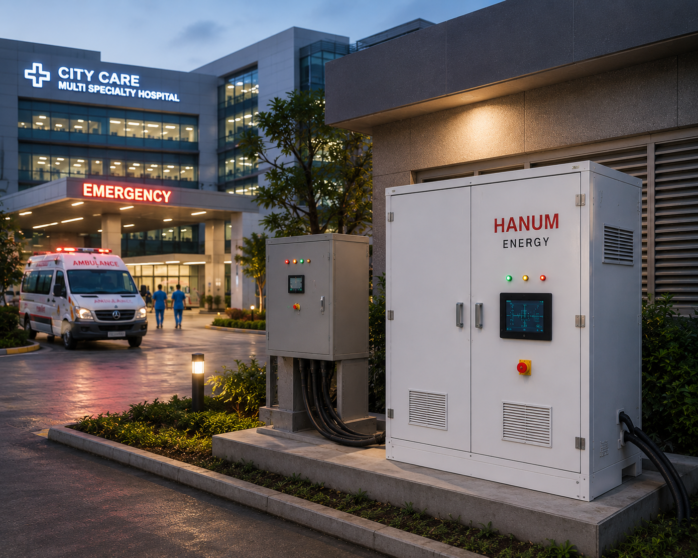 Hanum Energy battery storage providing backup power for a hospital