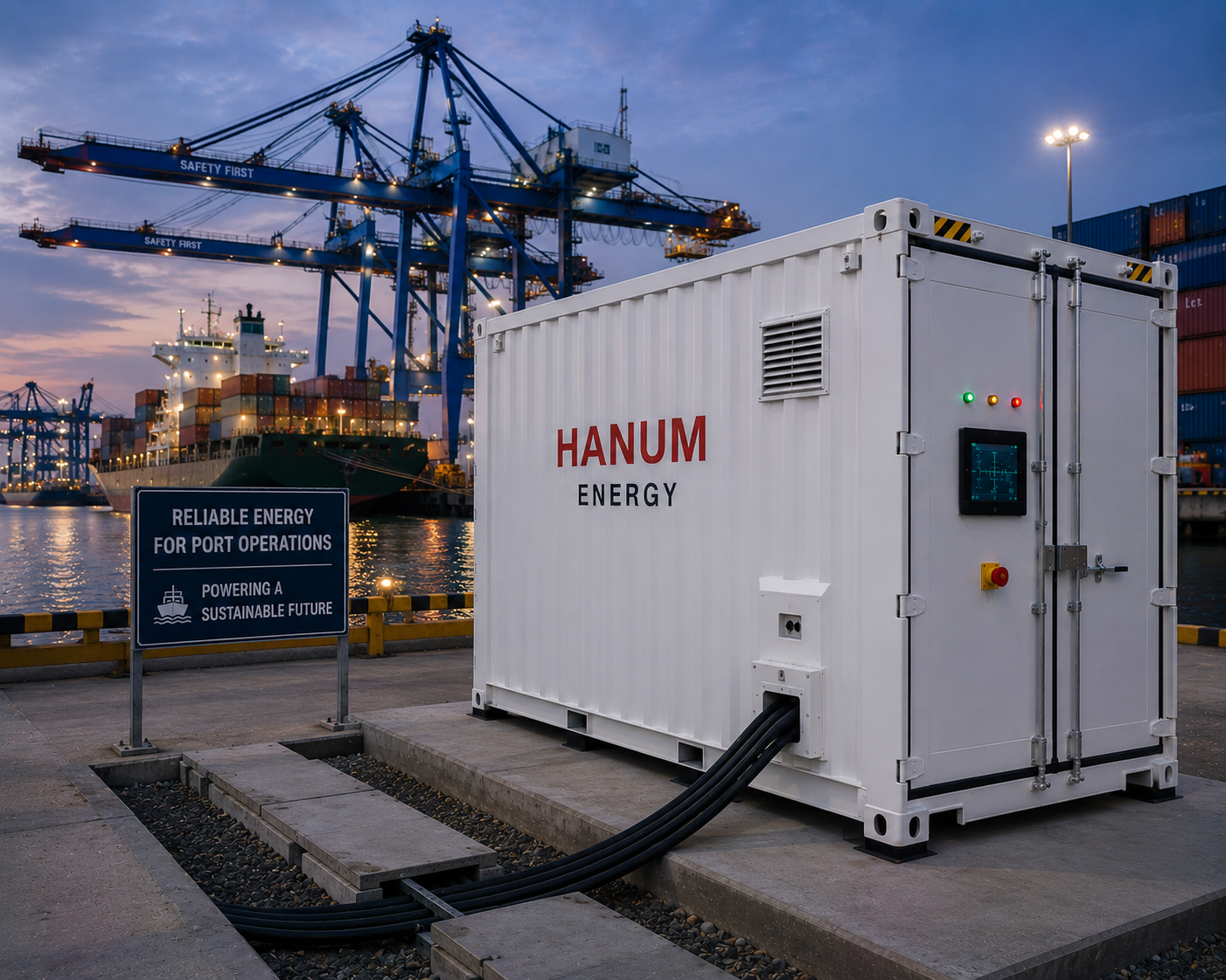 Hanum Energy BESS container providing shore power at a port