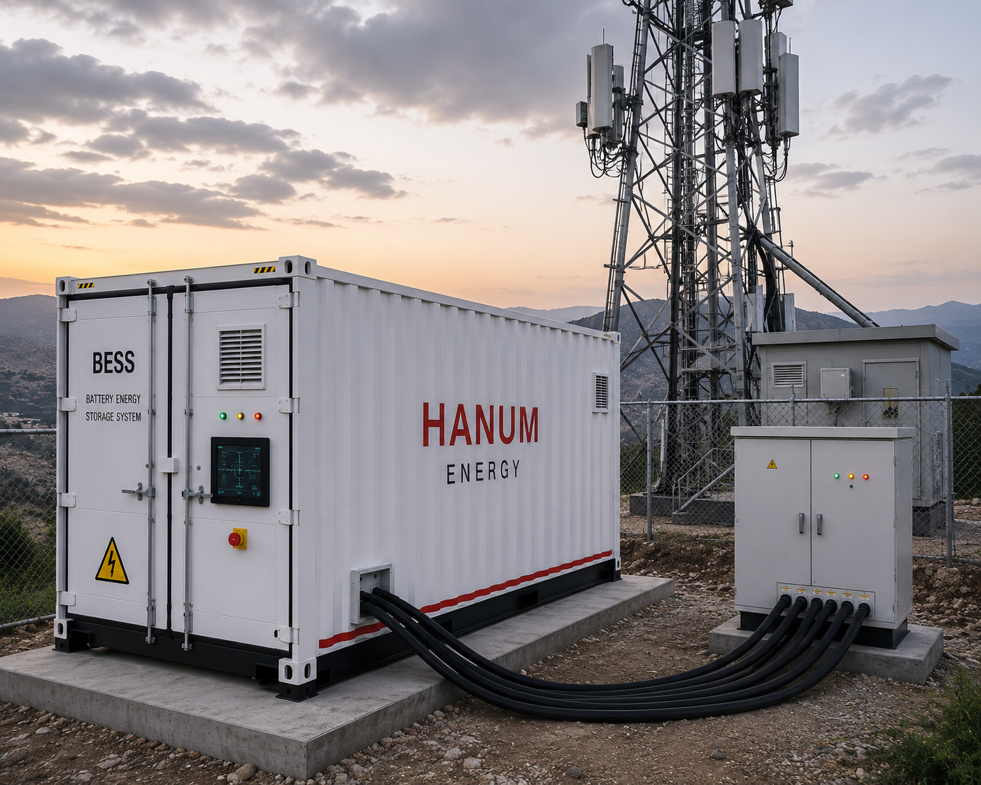 Hanum Energy battery cabinet powering a telecom cell-tower site